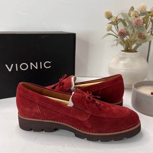 Vionic Finley Slip On Comfort Shoes Suede Loafers Syrah Red Women 7W NWB - Picture 7 of 11